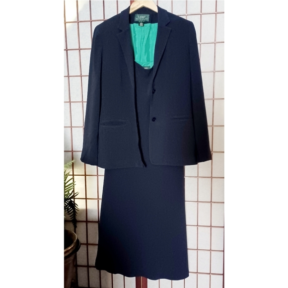 Lauren Ralph Lauren Women's Triacetate   Jacket and Dress Set - Navy Blue/Green - Picture 16 of 16